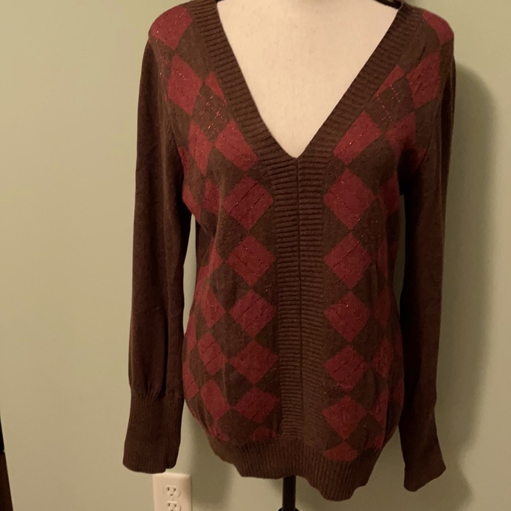 DKNY Jeans Brown & Burgundy Sweater L